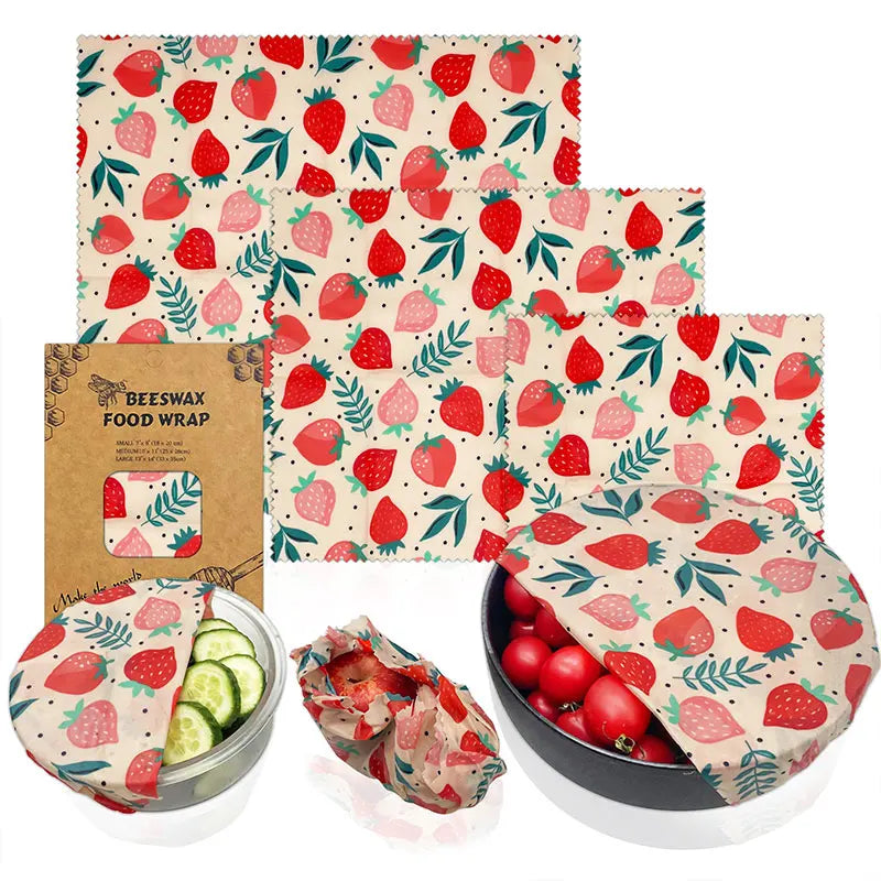 Lot de 3 Films Alimentaires Réutilisables en Coton Bio - Motifs Colorés far