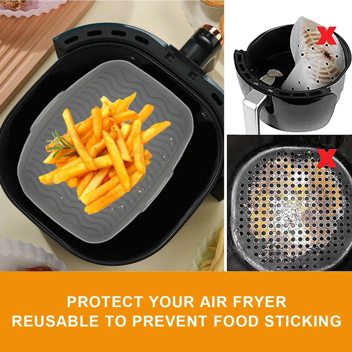 Moules Silicone Réutilisables Air Fryer - Lot de 2 Rectangulaires Air Fryer