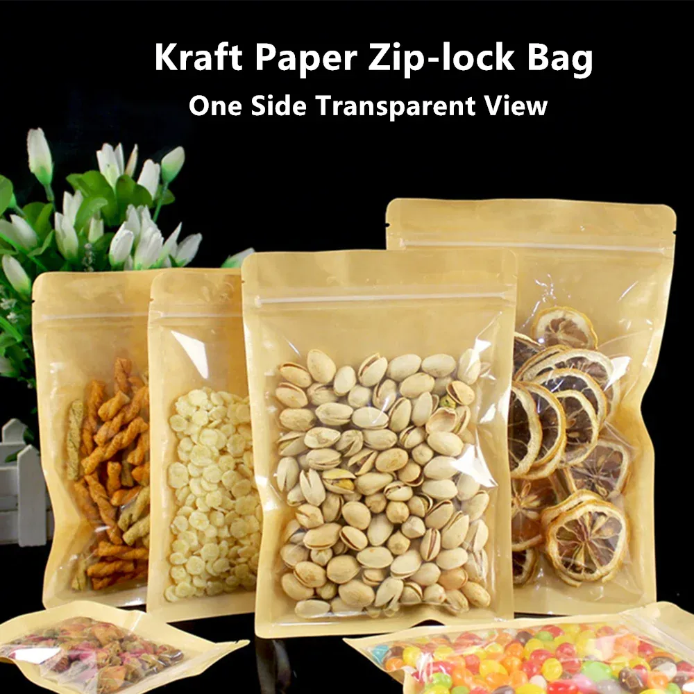 Sachets Kraft Transparent Fermeture Zip - Lot de 100 pièces ssr