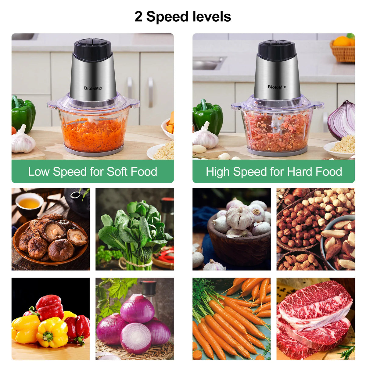 Hachoir Électrique 500W 1,8L Verre – 4 Lames Inox 304 – Dual Control Viande Légumes hachoir electrique