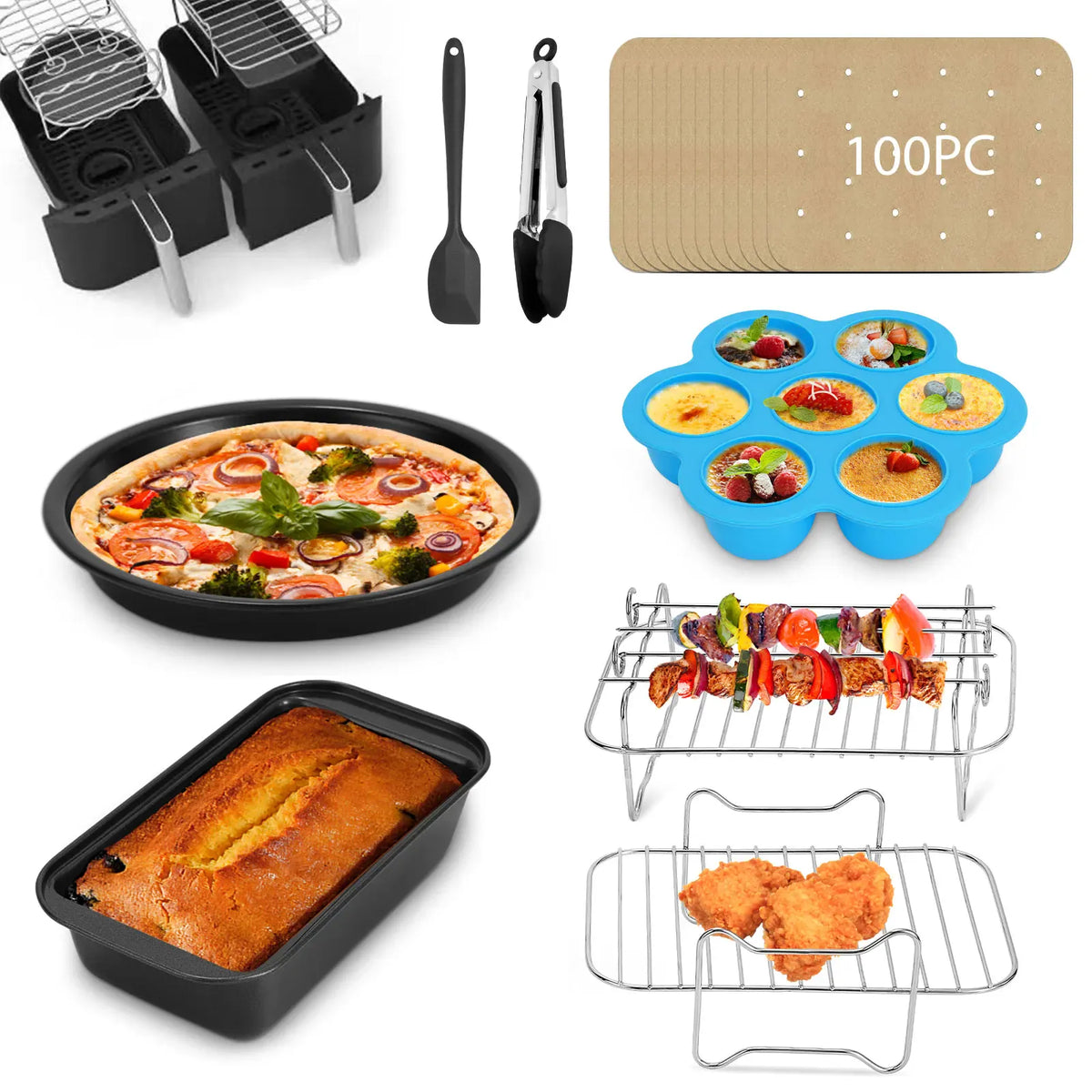 Kit Accessoires Air Fryer - 6 pièces Grille Moules Papiers Jetables Air Fryer