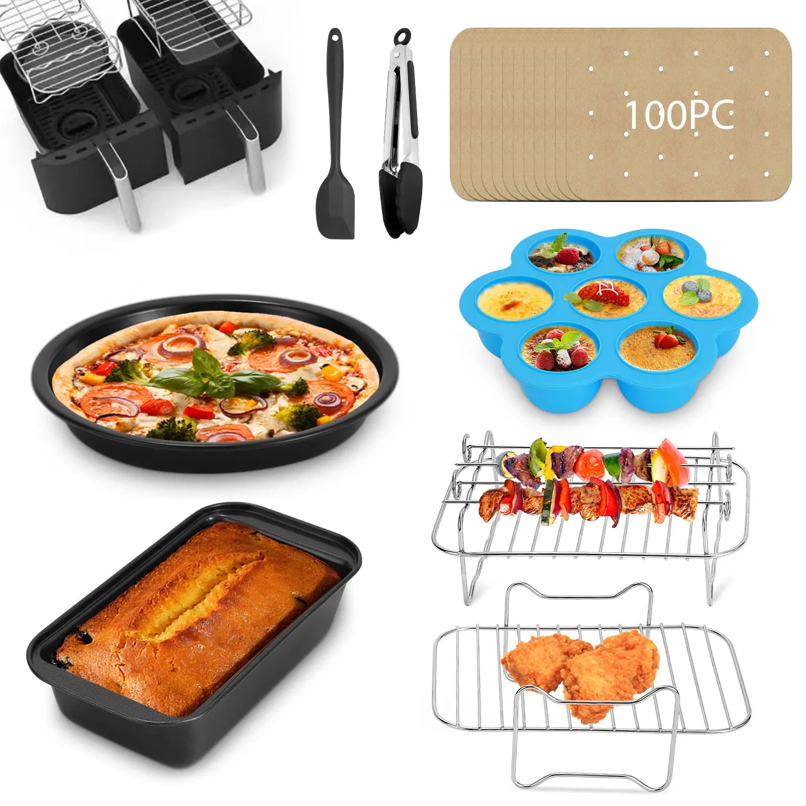 Kit Accessoires Air Fryer - 6 pièces Grille Moules Papiers Jetables Air Fryer