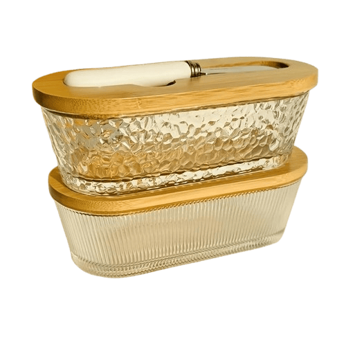 Boîte à beurre en verre avec couvercle hermétique doré | Rangement frigo
