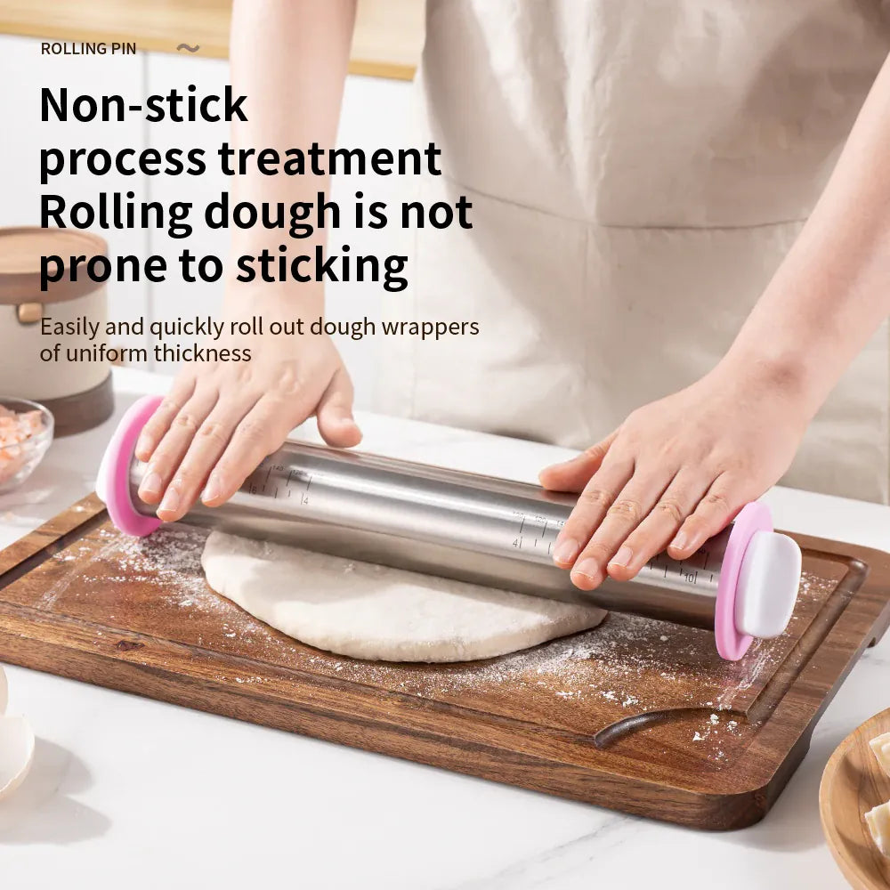 Rouleau à pâtisserie en acier inoxydable ajustable avec anneaux d'épaisseur amovibles rouleaupatisserie