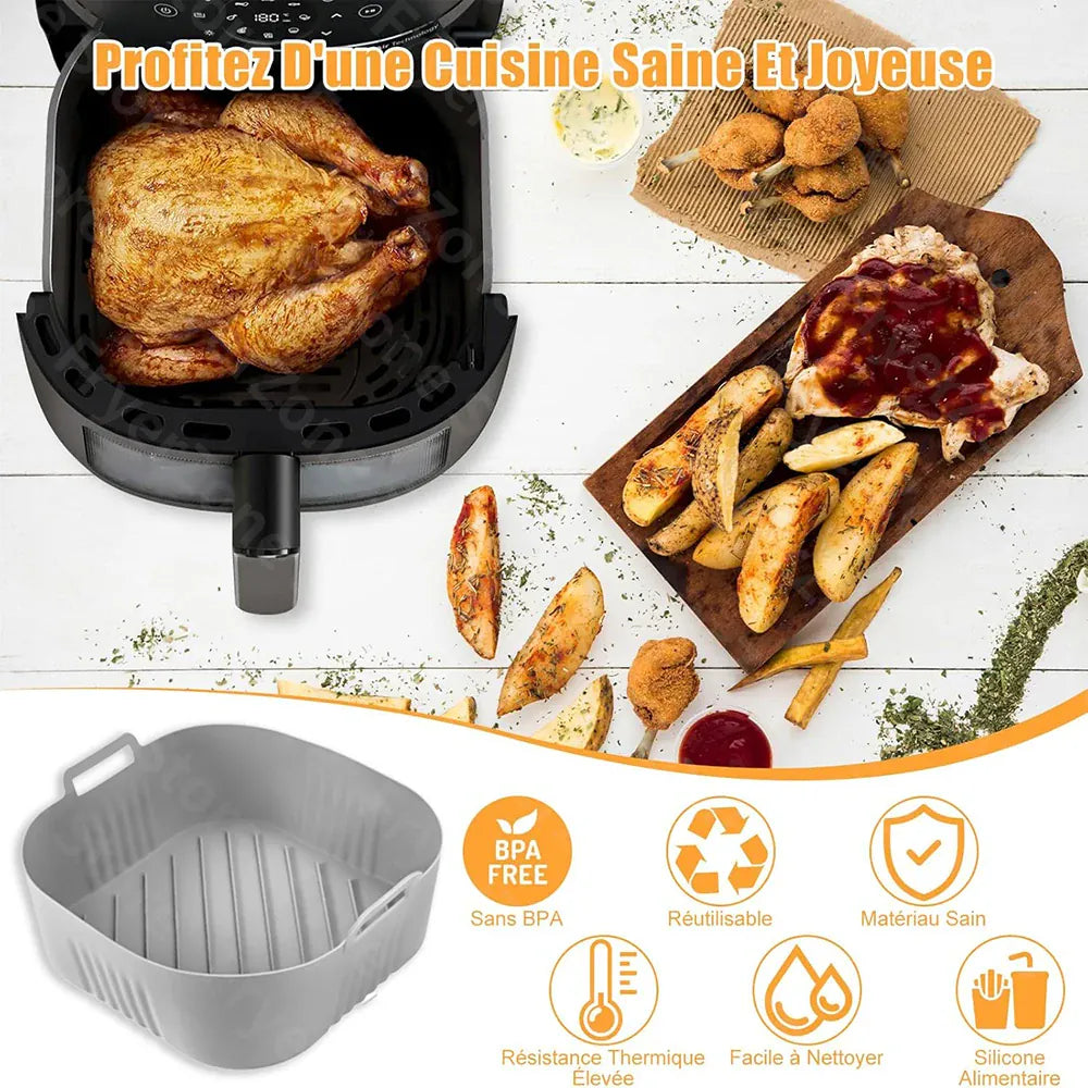 Moule Silicone Air Fryer Réutilisable Carré 23 cm pour 62L Air Fryer