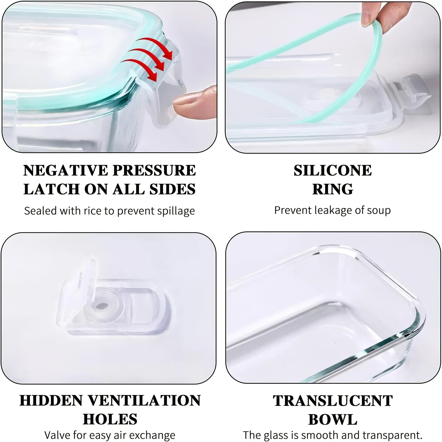 Boîte Hermétique Verre Borosilicate 4 Tailles - Lots de 4 ou 8 Boîtes Hermétiques