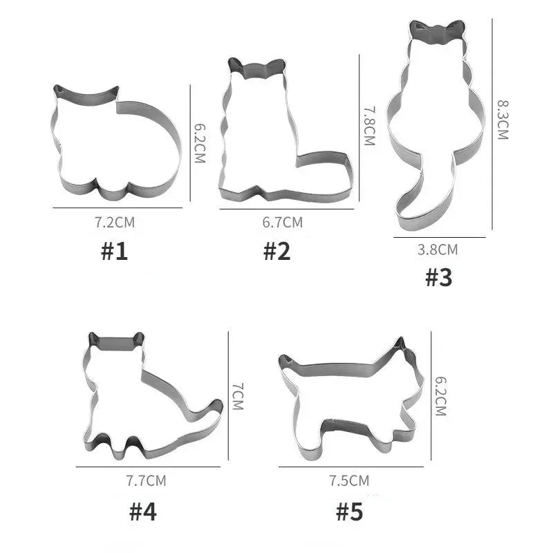 Emporte-pièces en inox 5 pièces - Formes de chats pour pâtisserie emportepieces