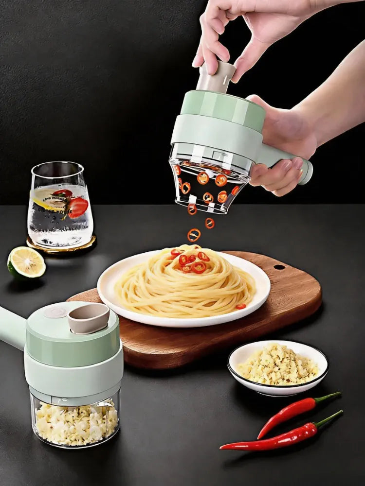 Mini Hachoir Électrique Sans Fil 4-en-1 — Ail, Légumes, Viande — Rechargeable USB mini hachoir