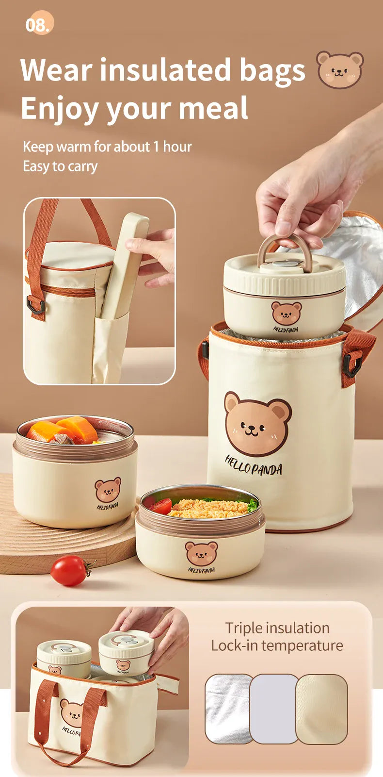 Lunchbox cylindrique isotherme 1,4 litre pour enfants lunchbox