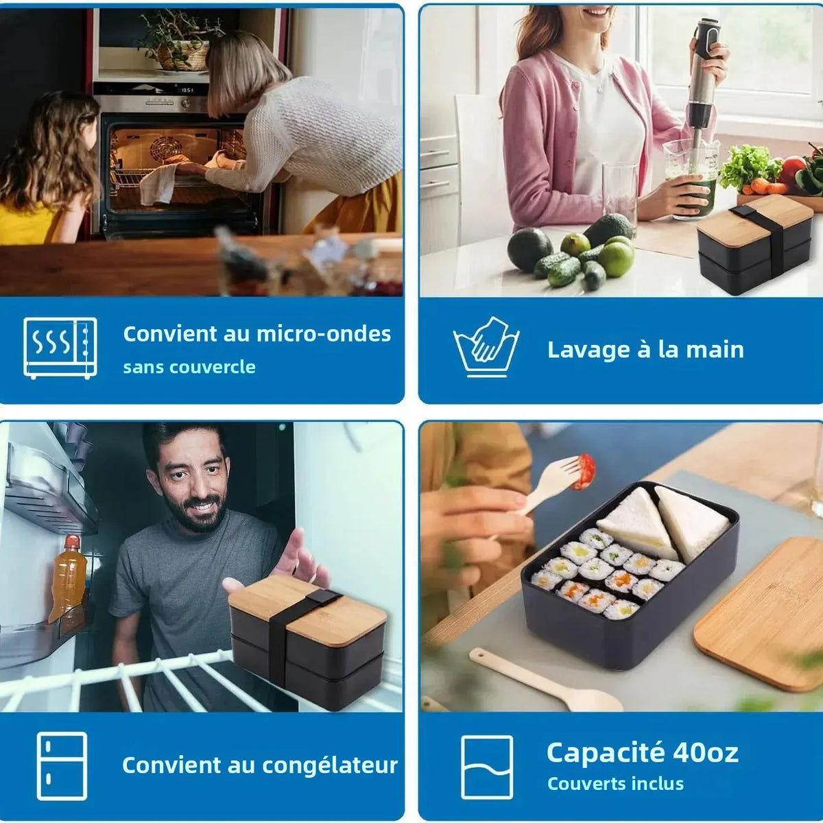 Bento 2 Étages en Plastique Écologique | Boîte à Lunch avec Couverts Bento