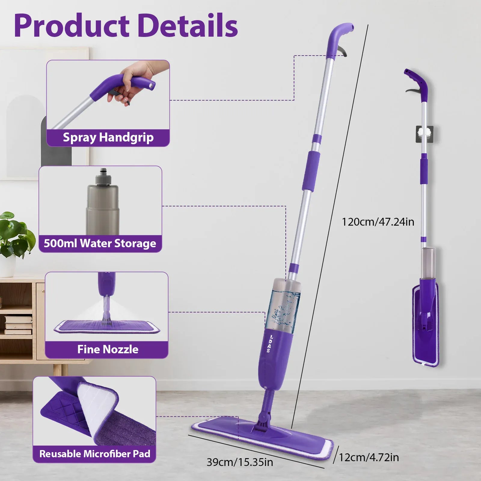 Balai Serpillère Vaporisateur pour la Cuisine (carrelage et bois) balai
