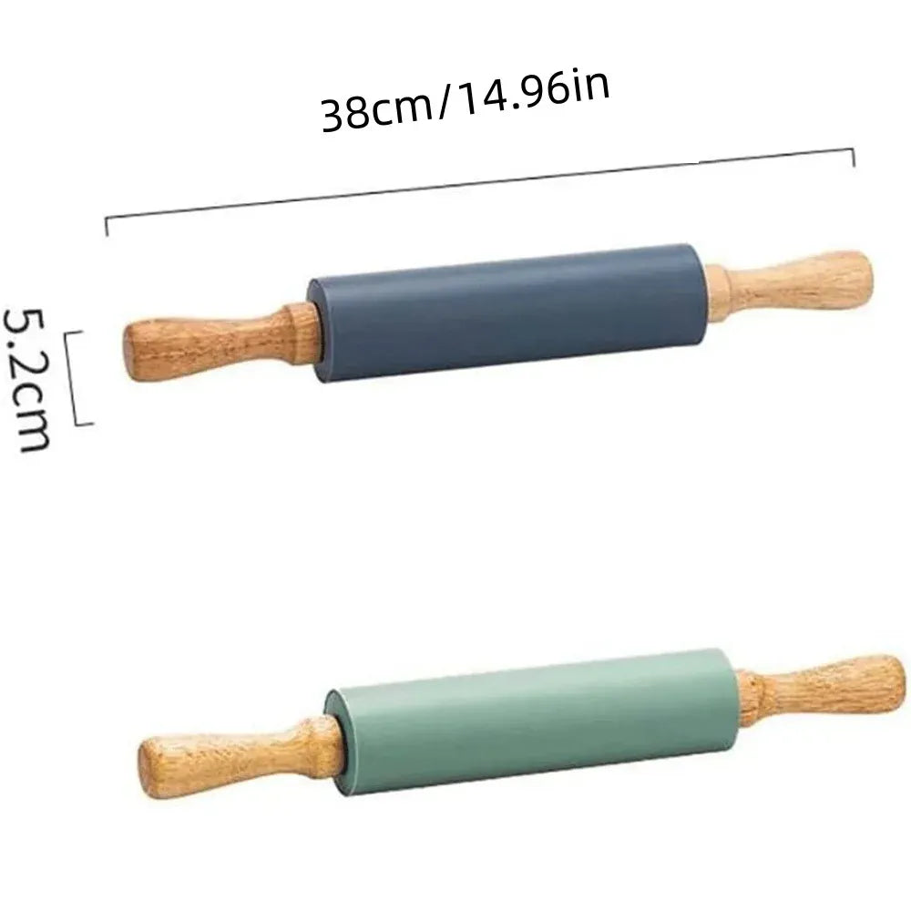 Rouleau à pâtisserie en silicone anti-adhésif avec poignées en bois rouleaupatisserie