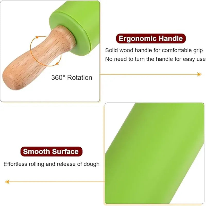 Rouleau à pâtisserie en silicone non-adhérent avec poignées en bois - Set de 14 pièces rouleaupatisserie