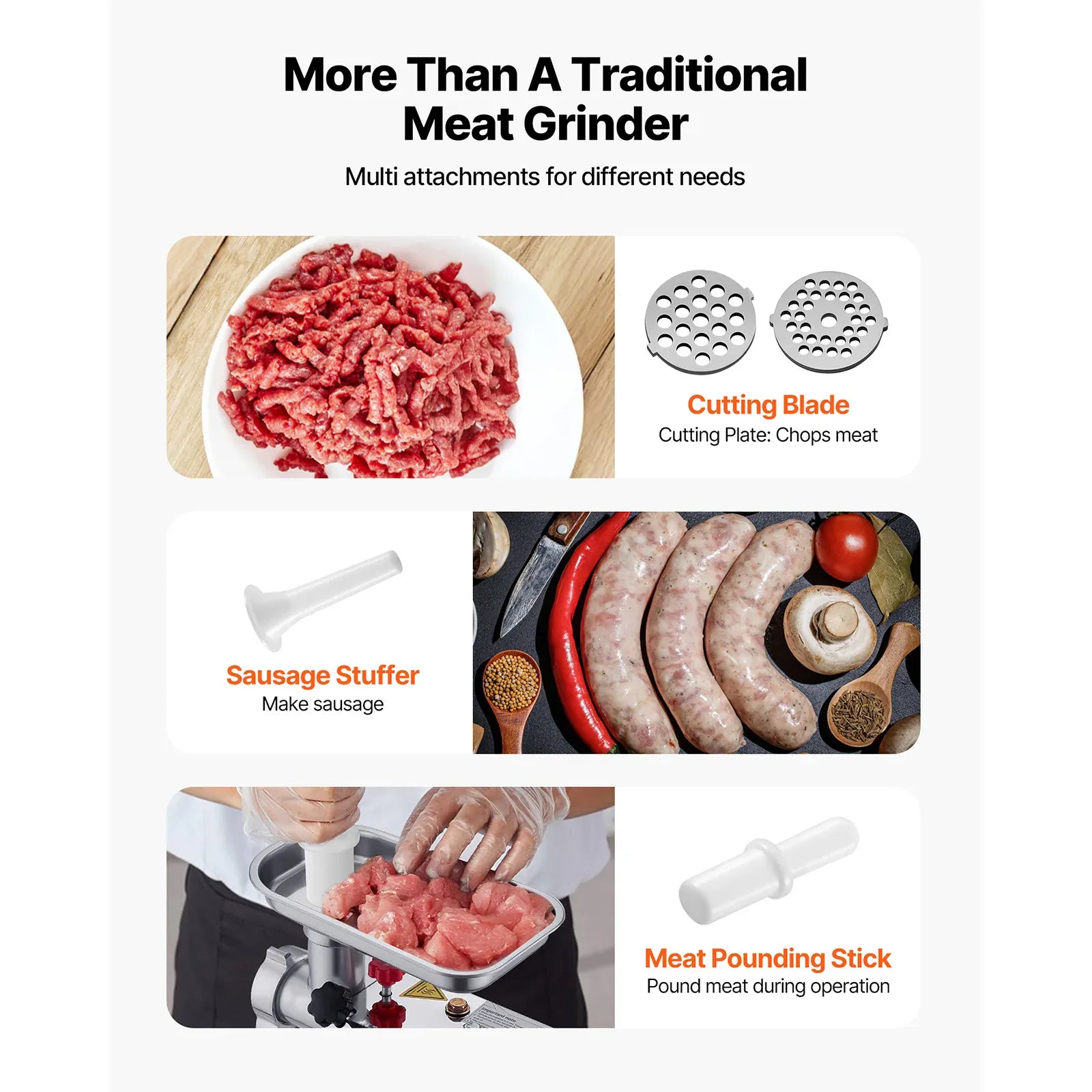 Hachoir à Viande Électrique Inox — 600W / 850W / 1100W avec Embout à Saucisses Hachoirs à Viande