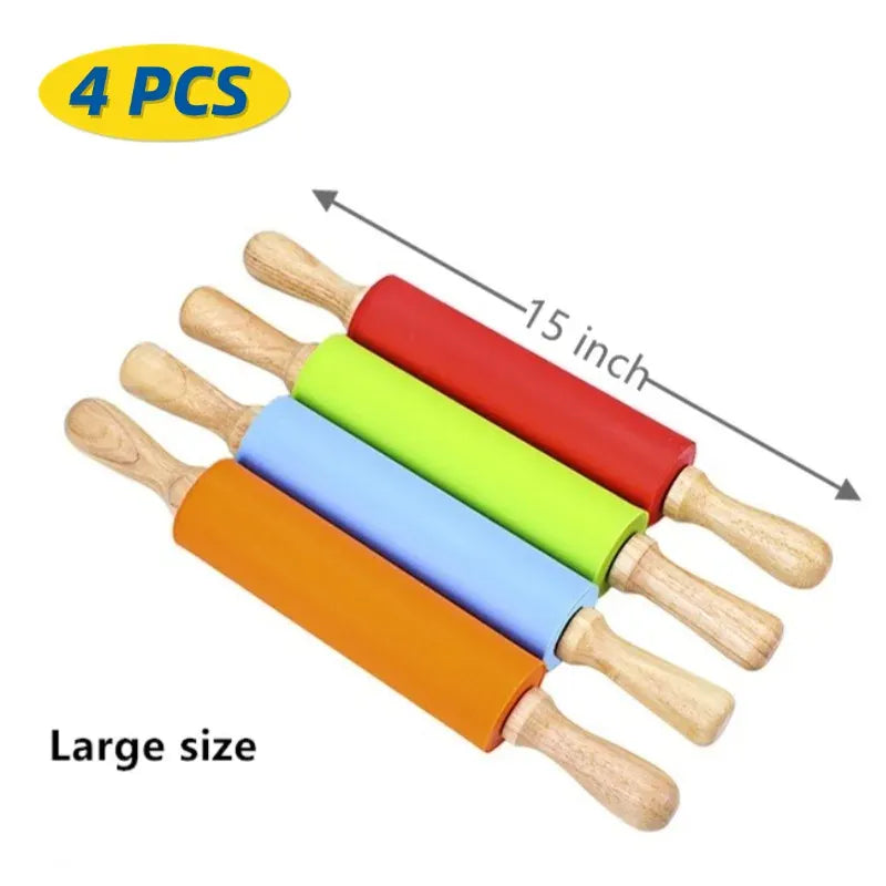 Rouleau à pâtisserie en silicone non-adhérent avec poignées en bois - Set de 14 pièces rouleaupatisserie