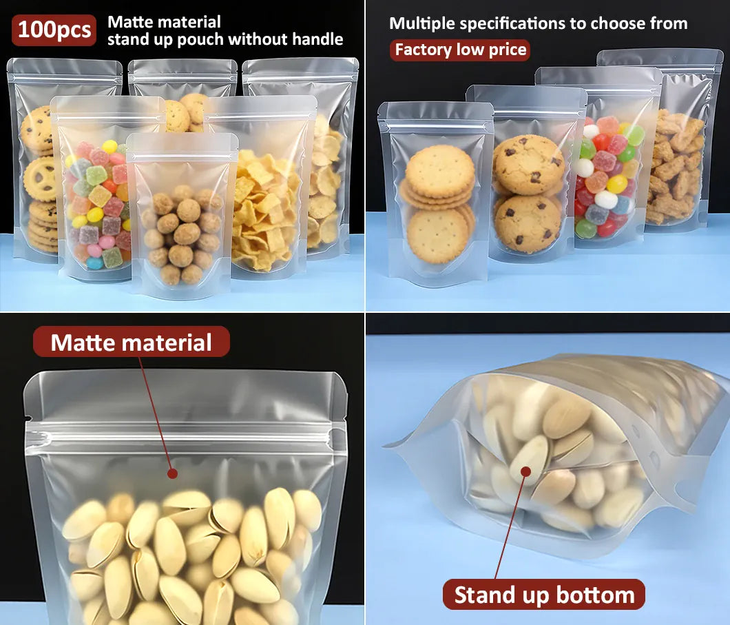 Sachets Zip Alimentaires Matinés - Lot de 100 Pièces Resealable