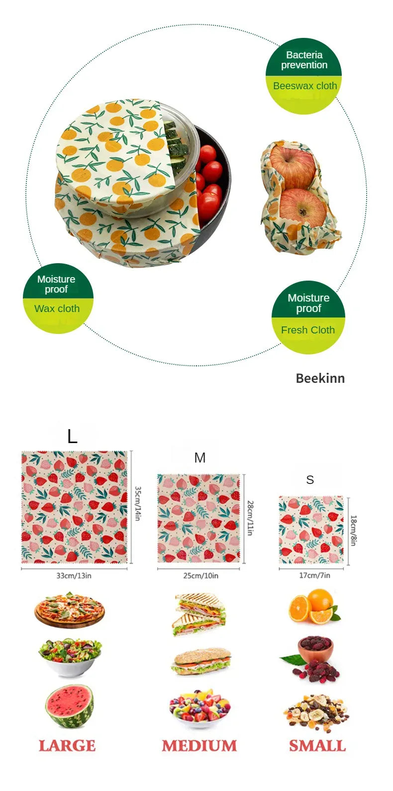 Film Alimentaire Réutilisable Cire d'Abeille Lot de 3 Pièces far