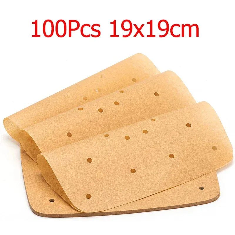 Papier Cuisson Air Fryer Jetable Carré Perforé - Lot de 100 Pièces Air Fryer