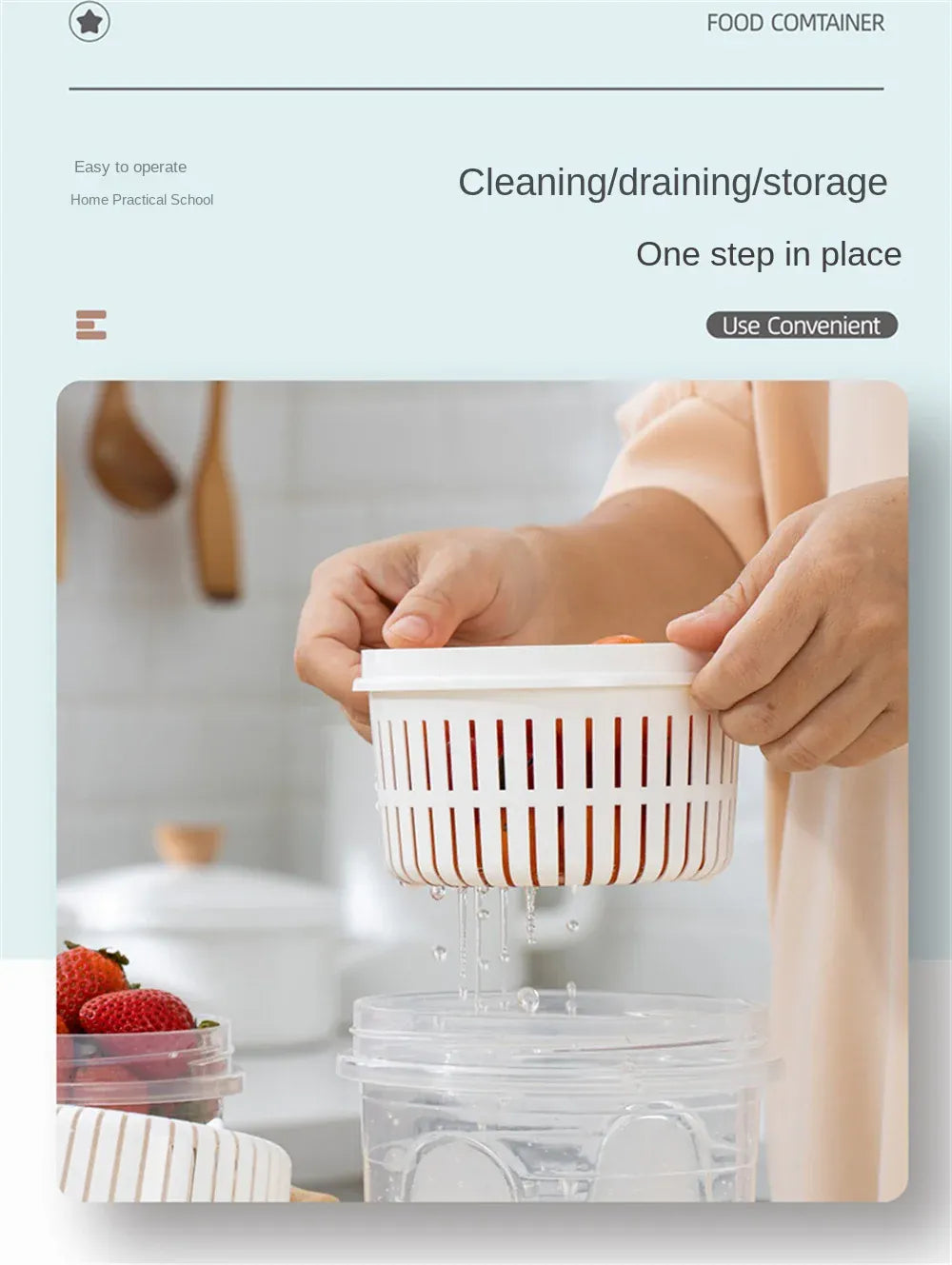 Boîte de Rangement Frigo Hermétique 700ml avec Grille Égouttoir