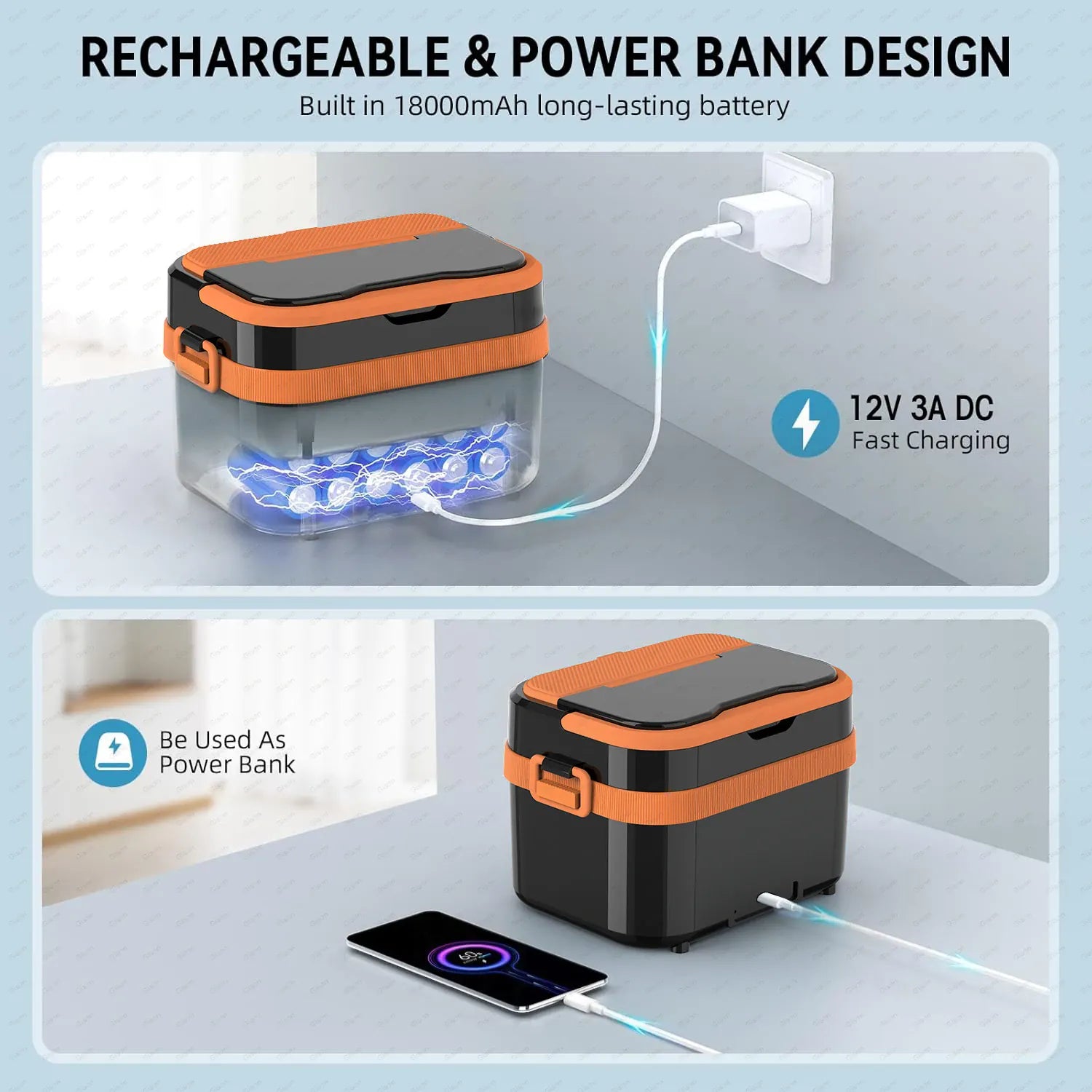 LunchBox Chauffante Sans Fil 60 W — Batterie 18 000 mAh, Cuve Inox 304, Timer 8h lunchboxchauf
