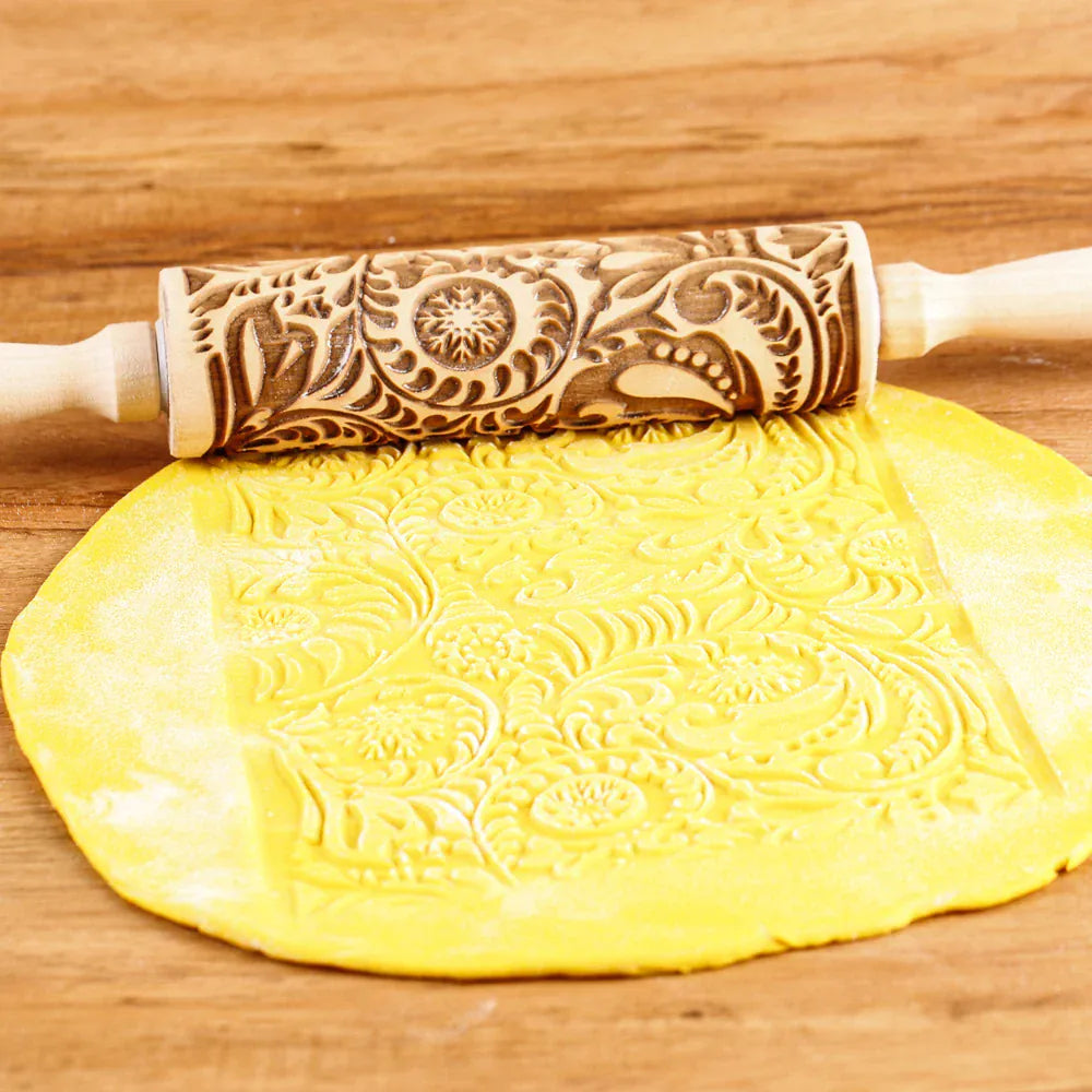 Rouleau à pâtisserie en bois avec motifs gravés de Noël - Outil de décoration pour biscuits rouleaupatisserie