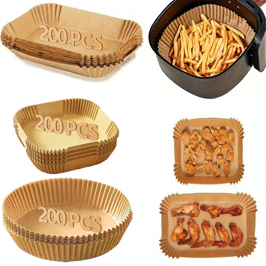 Papier Cuisson Air Fryer Jetable Rond et Carré - Lot de 100 Pièces Air Fryer