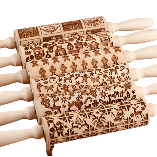 Rouleau à pâtisserie en bois avec motifs gravés de Noël - Outil de décoration pour biscuits rouleaupatisserie