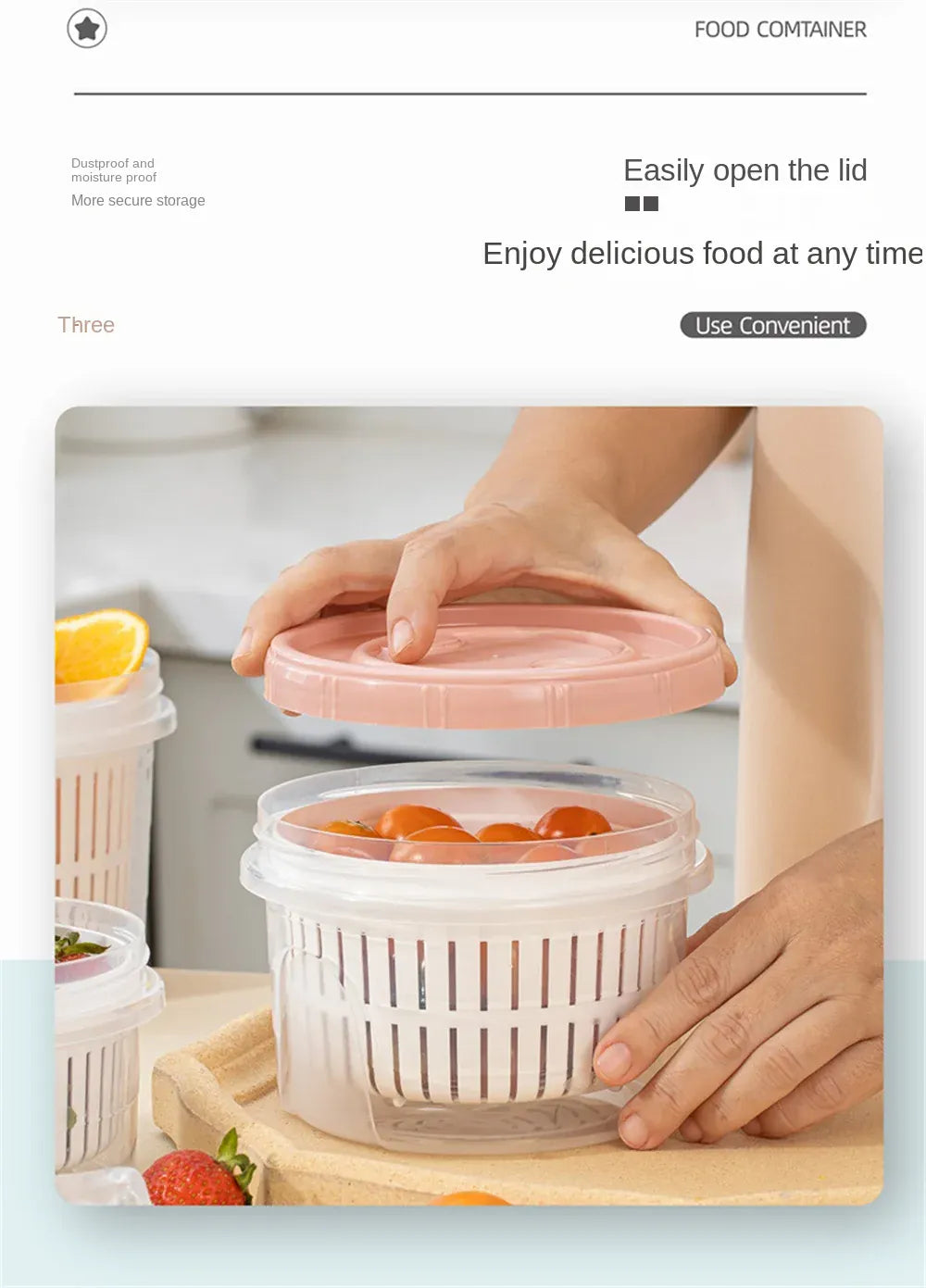 Boîte de Rangement Frigo Hermétique 700ml avec Grille Égouttoir