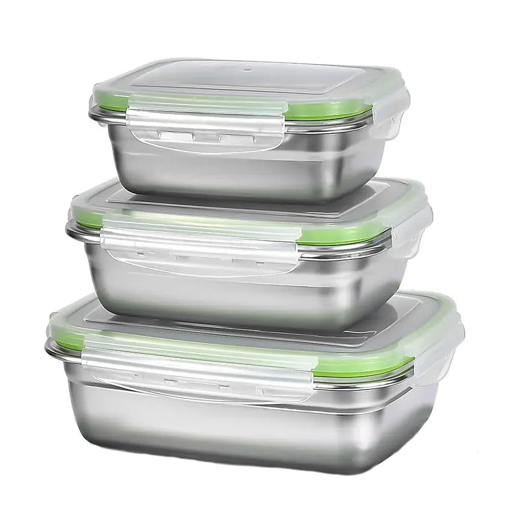 Boîtes Hermétiques en Inox - 400 à 1200ml - Lots de 1 à 3 Boîtes Hermétiques