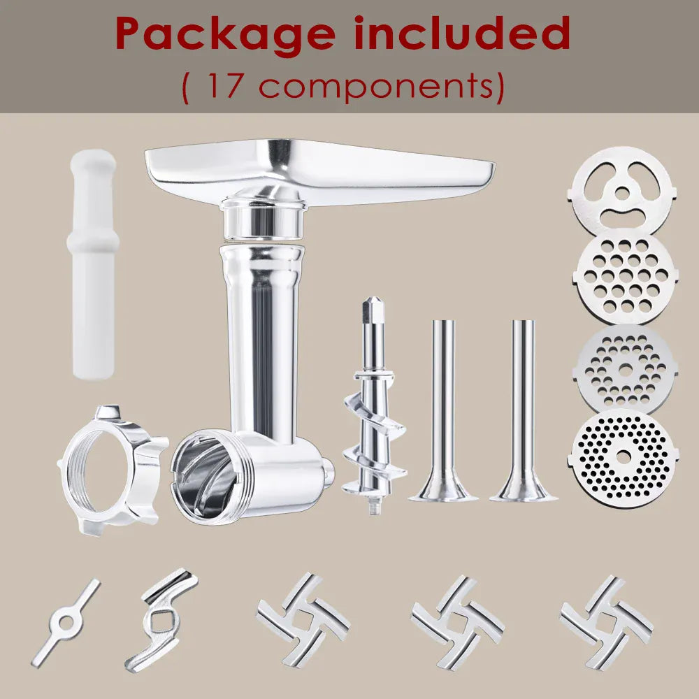 Kit Accessoires Hachoir pour Robot KitchenAid — 17 Pièces, 4 Grilles, 3 Lames + Tubes à Saucisse KitchenAid
