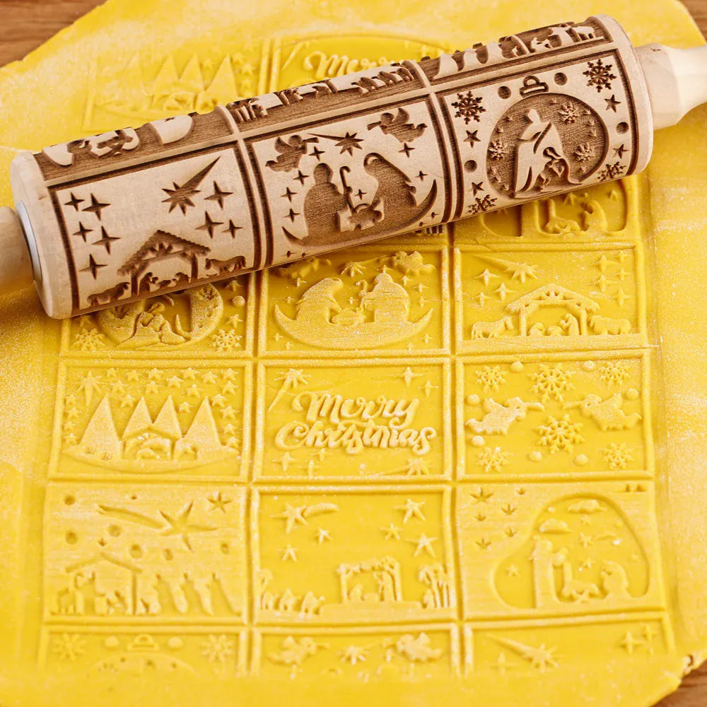 Rouleau à pâtisserie en bois avec motifs gravés de Noël - Outil de décoration pour biscuits rouleaupatisserie