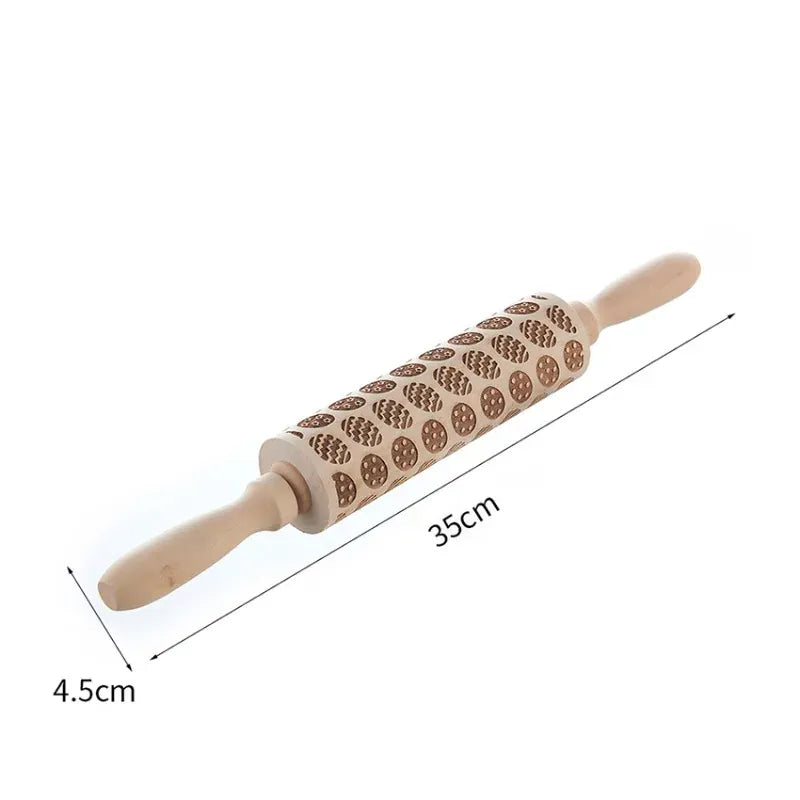Rouleau à pâtisserie en bois rétro avec motifs gravés - Style européen rouleaupatisserie