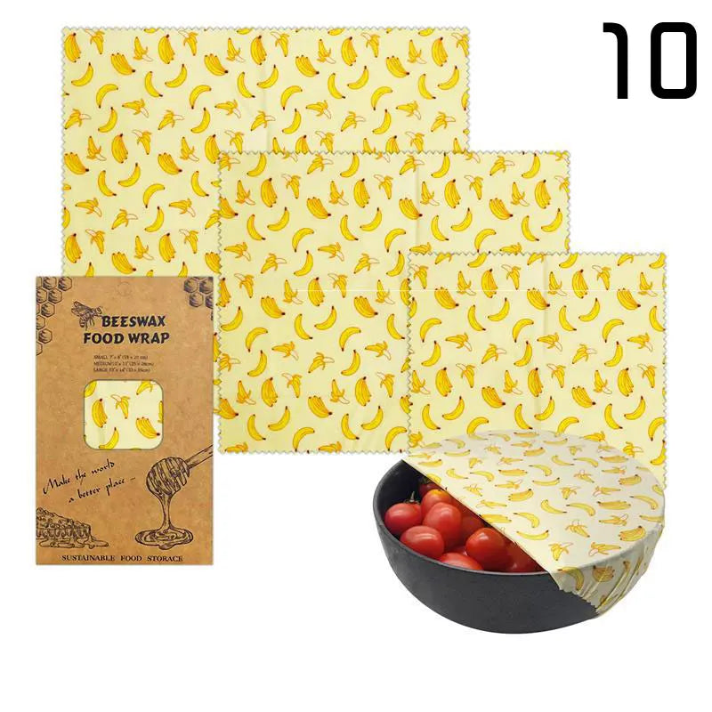Film Alimentaire Réutilisable Cire d'Abeille Lot de 3 motifs fruités far
