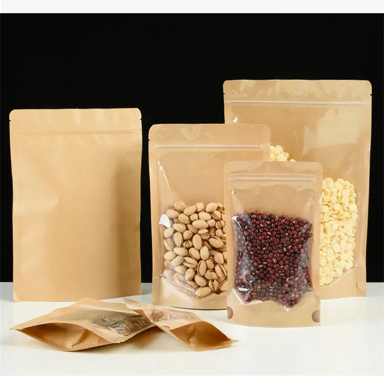 Sachets Kraft Transparente Autoportants - Lot de 50 Pièces