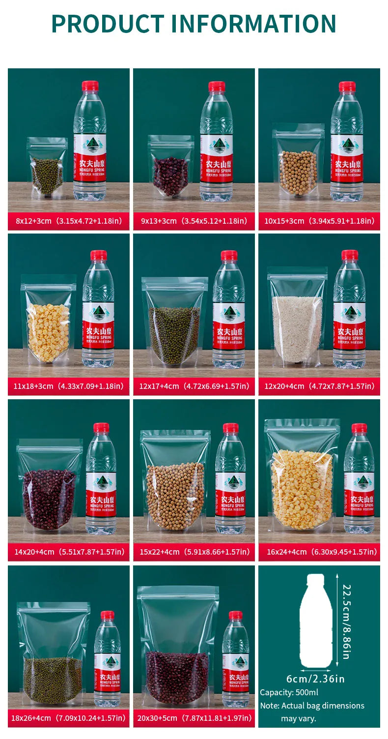 Sachets Zip Alimentaires Transparent 100 pièces Réutilisables