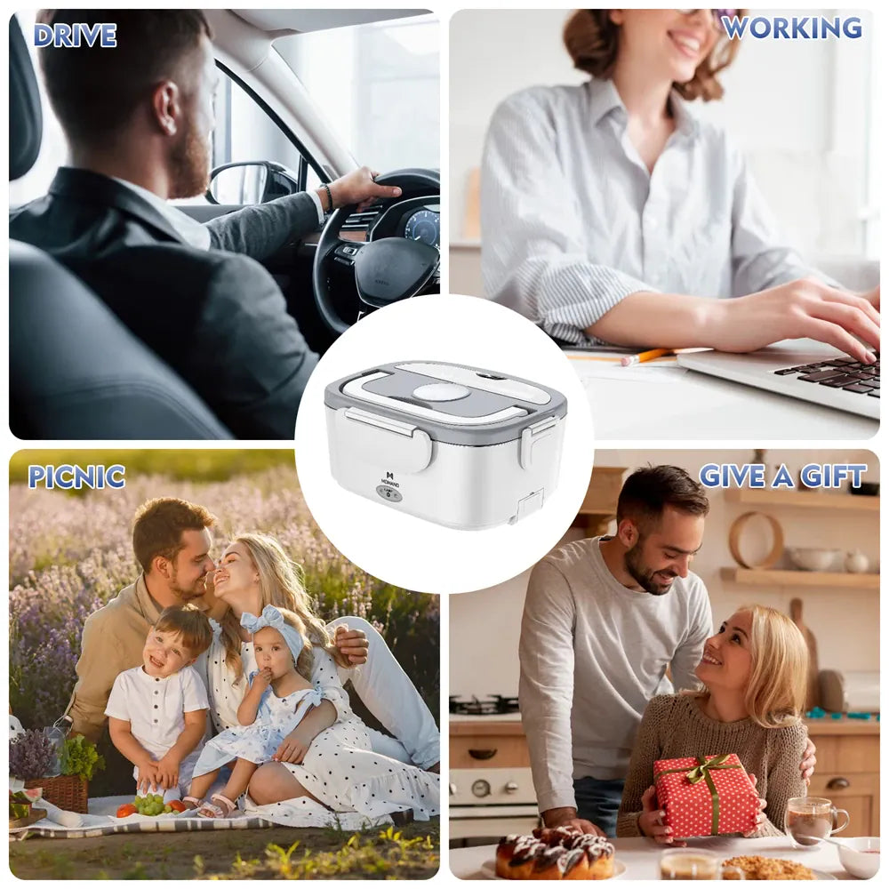 Lunch Box Chauffante Électrique 65 W — Cuve Inox 304 Amovible 1,5 L, 2 Compartiments, Voiture et Secteur lunchboxchauf