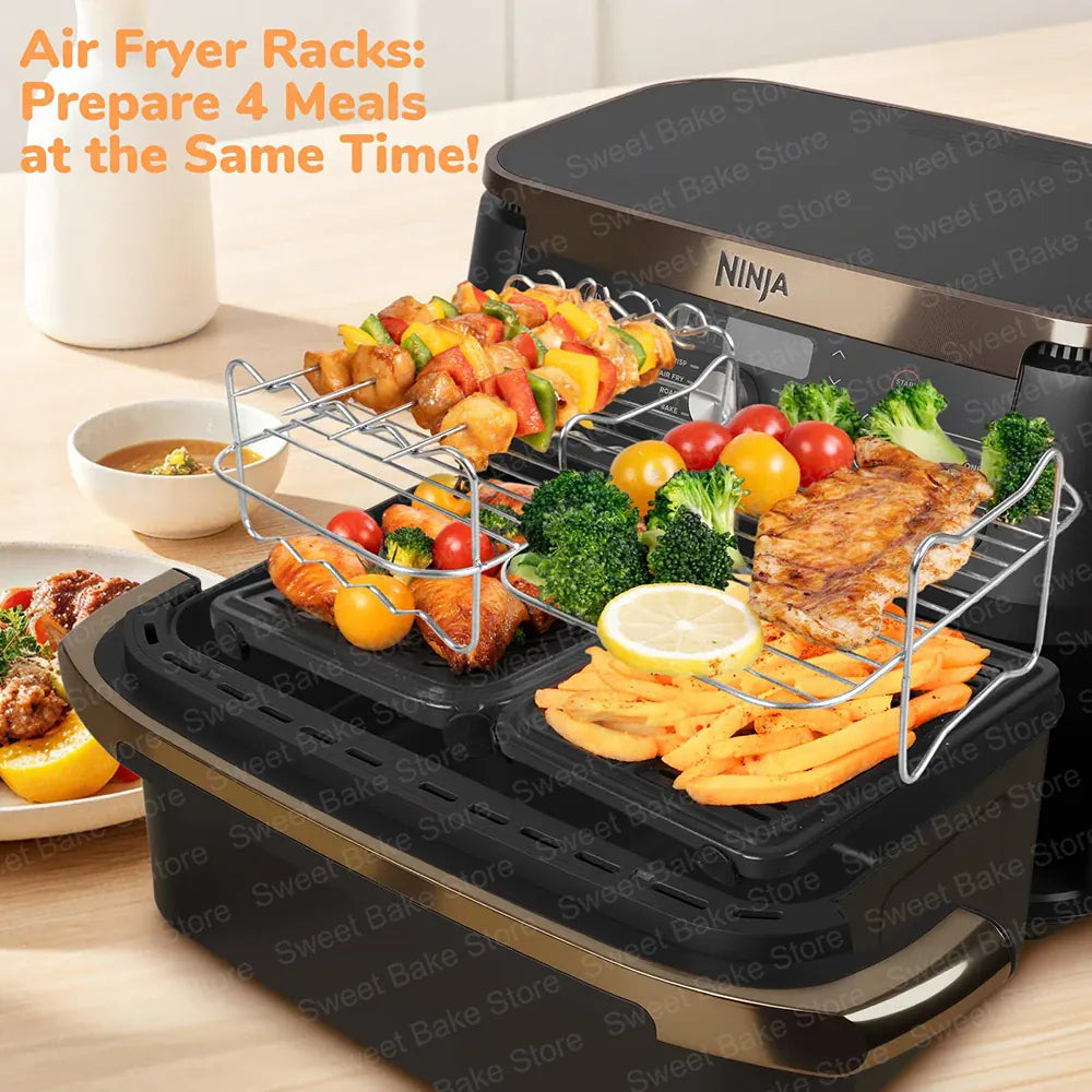 Grille Inox Air Fryer Lot de 2 Grilles et 4 Brochettes Ajustables Air Fryer