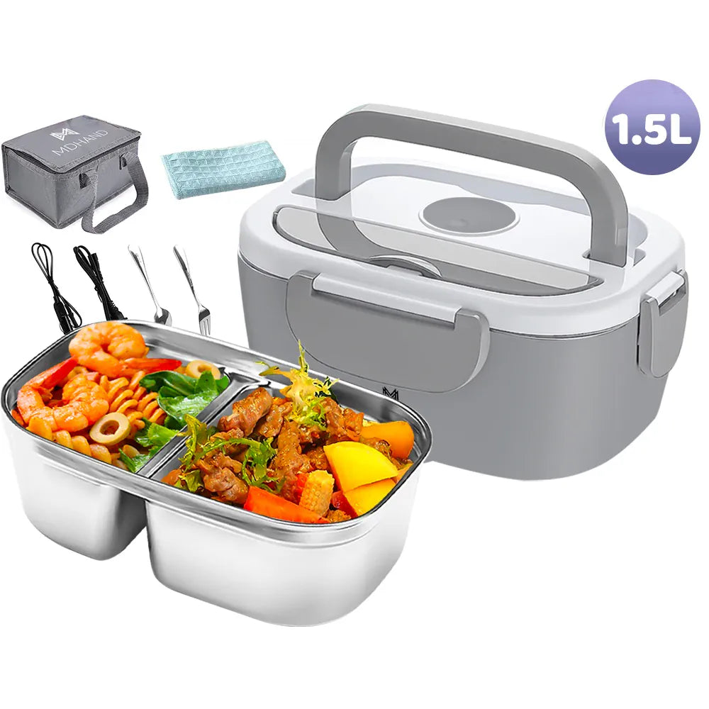 Lunch Box Chauffante Électrique 65 W — Cuve Inox 304 Amovible 1,5 L, 2 Compartiments, Voiture et Secteur lunchboxchauf