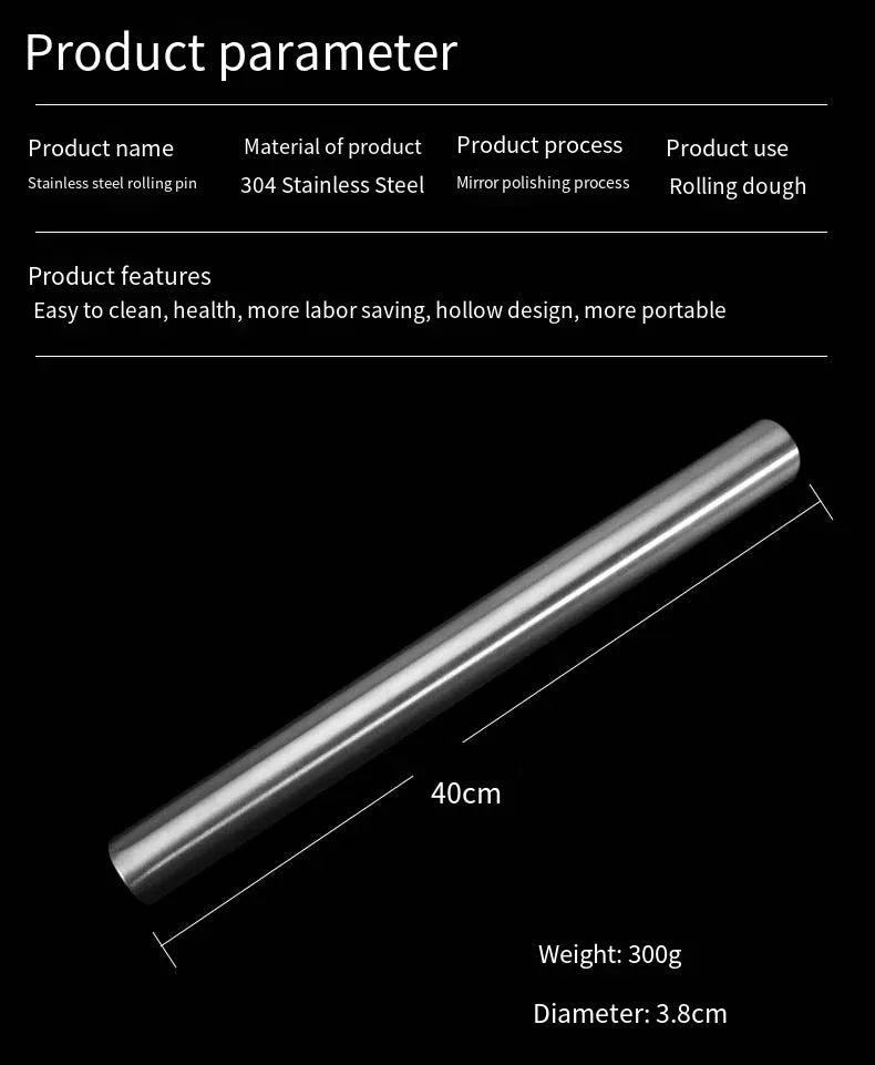 Rouleau à pâtisserie en acier inoxydable de 40 cm - Résistant et facile à nettoyer rouleaupatisserie