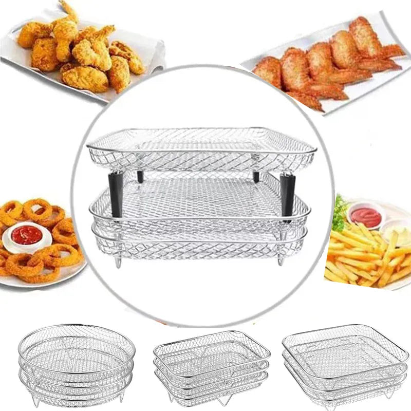 Grille Inox Air Fryer 3 Niveaux Empilable - Accessoire Cuisine Air Fryer