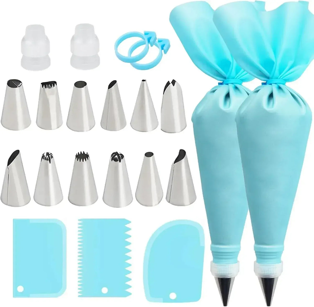 Poches à Douille en Silicone - Set de Pâtisserie avec 12 Douilles en Acier Inoxydable douillepoche