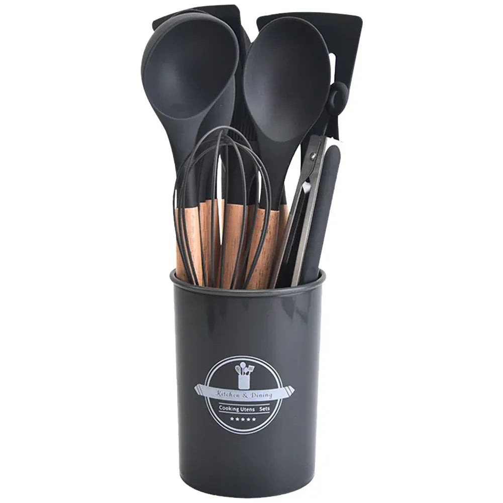 Set Ustensiles Silicone 12 Pièces | Résistant à la Chaleur avec Support spatule en silicone