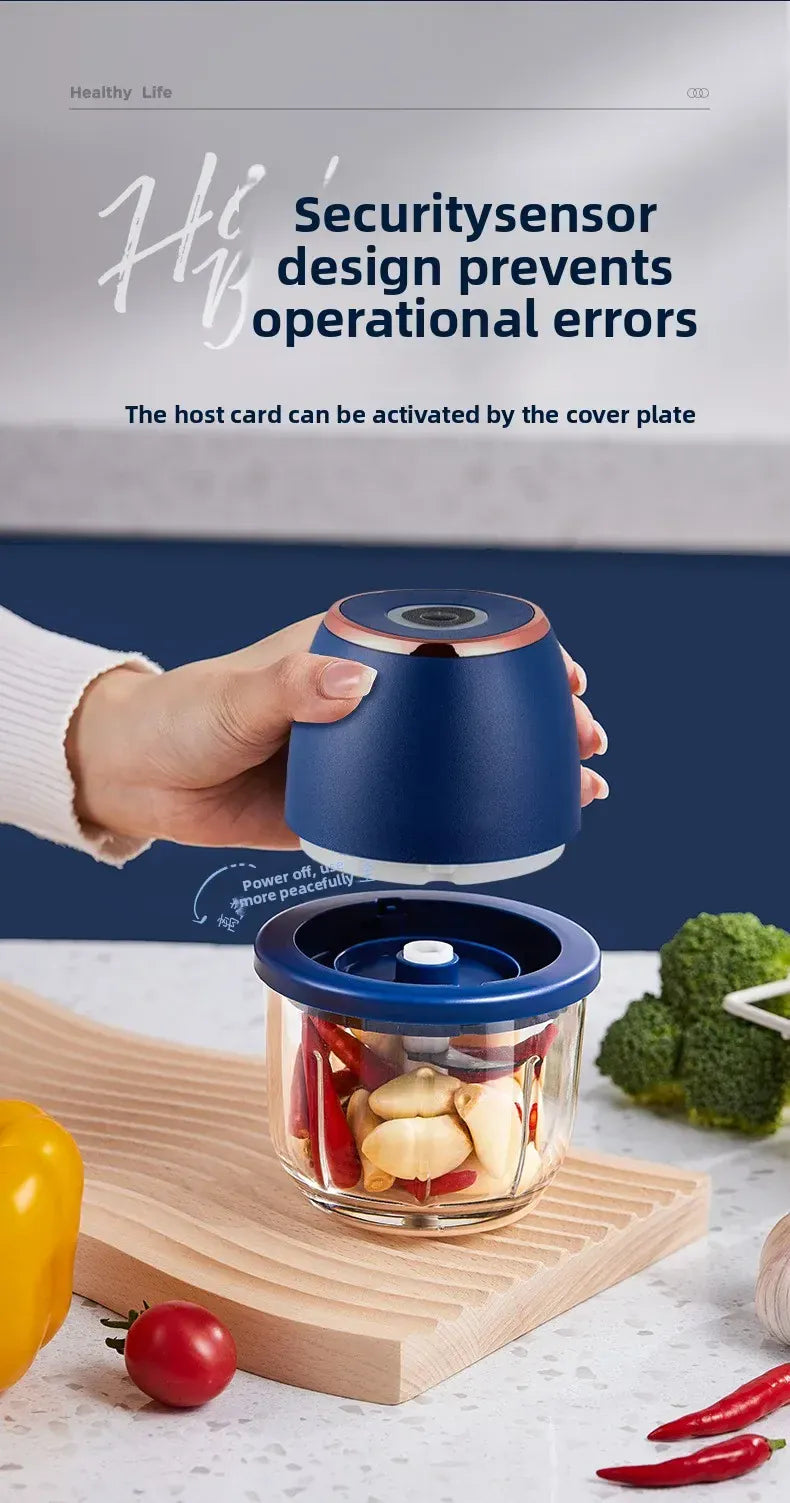 Mini Hachoir Électrique Sans Fil 350 ml — Bol en Verre, 6 Lames Inox, Batterie USB-C hachoir electrique