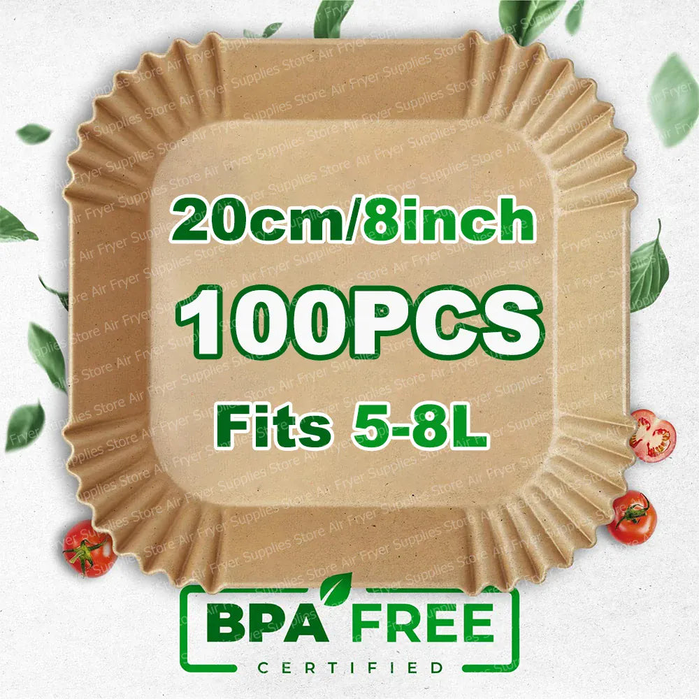 Papier Cuisson Air Fryer Jetable Carré 20cm - Lot de 200 Pièces Air Fryer