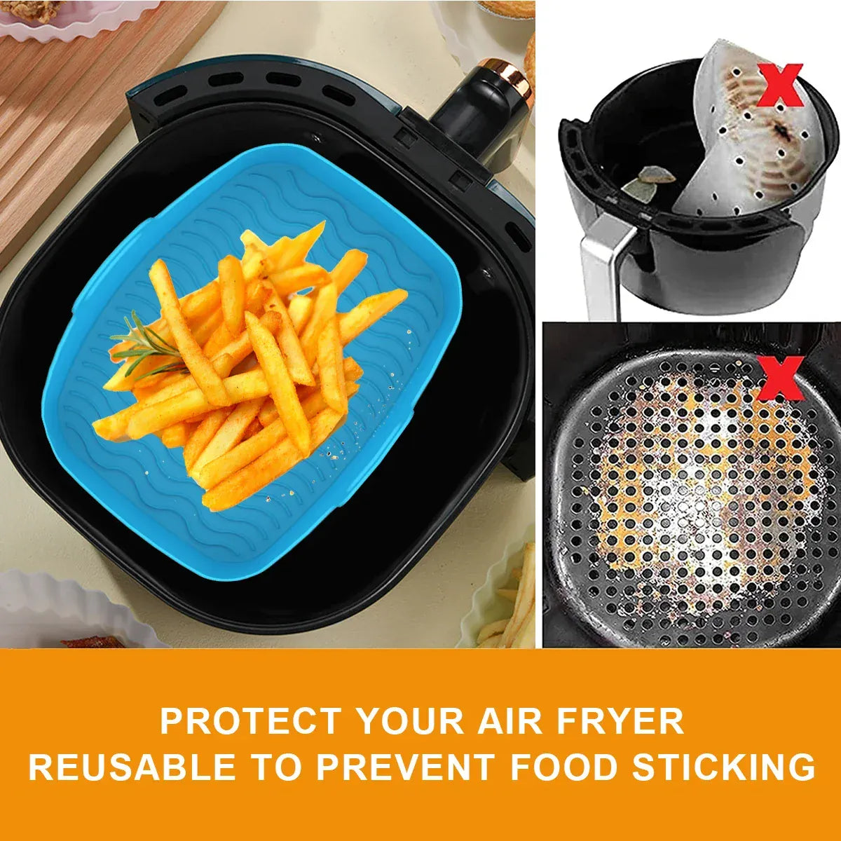 Moules Silicone Réutilisables Air Fryer - Lot de 2 Rectangulaires Air Fryer