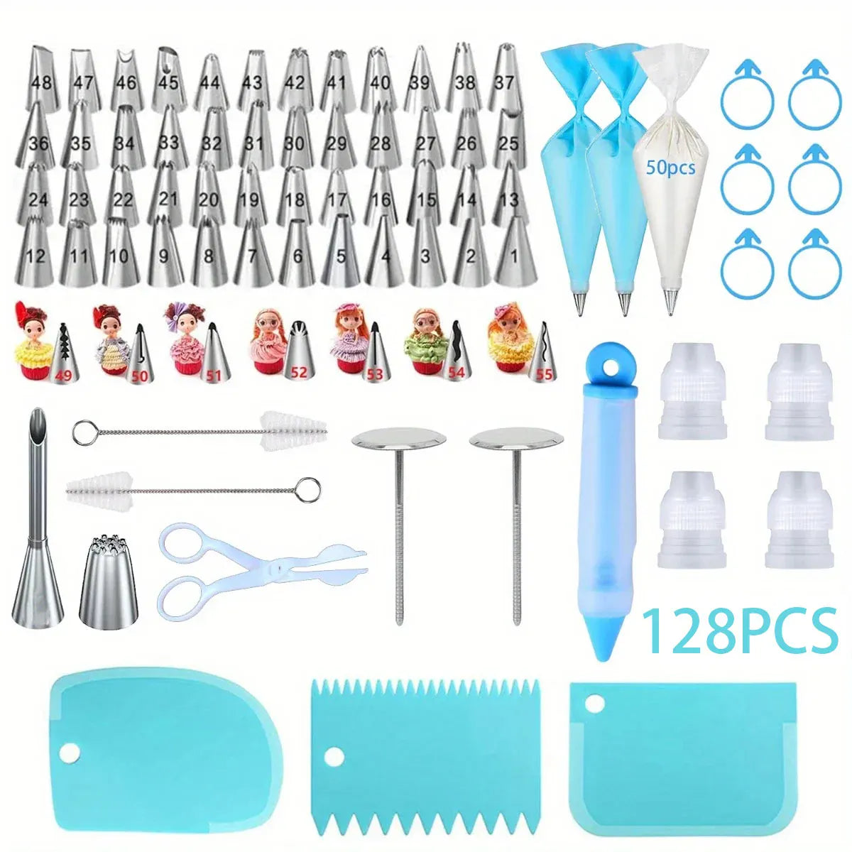 Kit de Décoration de Gâteaux 128PCS avec Douilles et Poches à Douille douillepoche