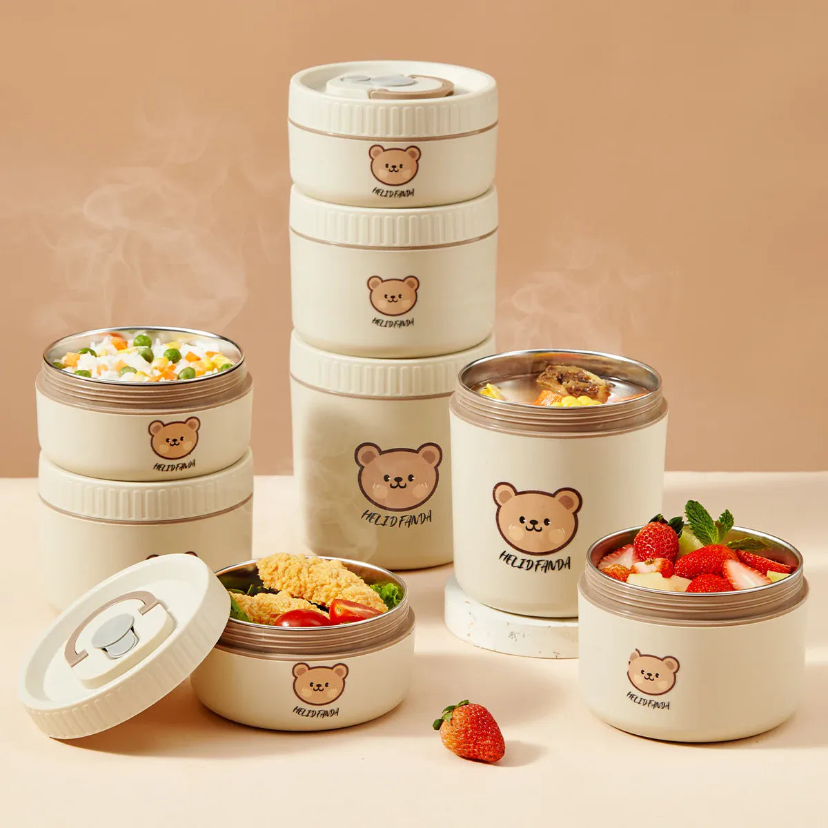 Ensemble de 4 Lunchbox cylindriques isothermes pour enfants (2 litres) Lunchbox