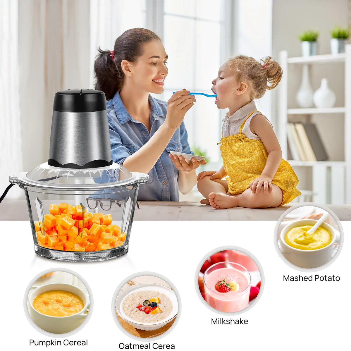 Hachoir Électrique 300W avec Bol en Verre 2L — Aliments Mous et Durs hachoir electrique