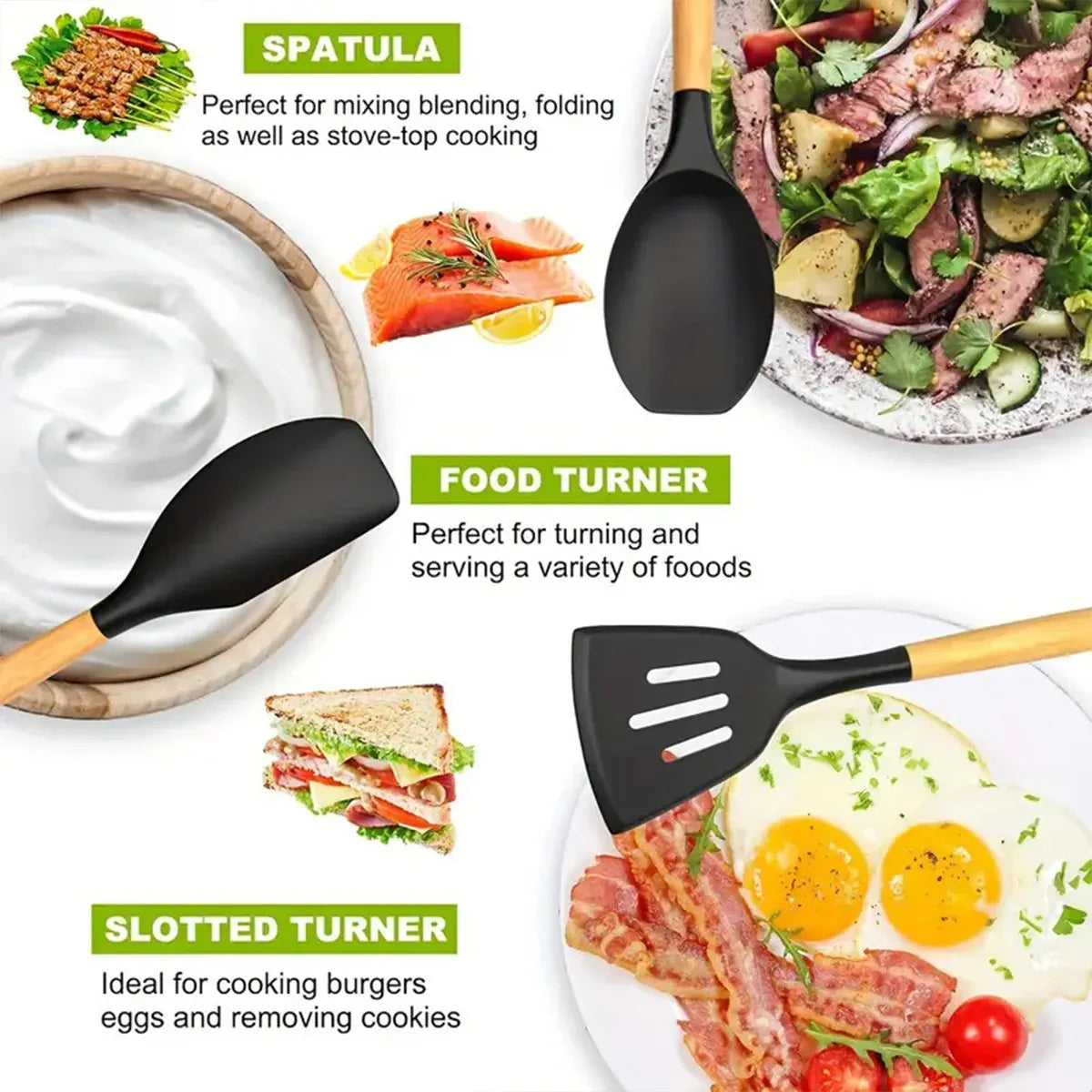 Set Ustensiles Silicone 46 pièces Non-adhésif et résistant à la chaleur spatule en silicone