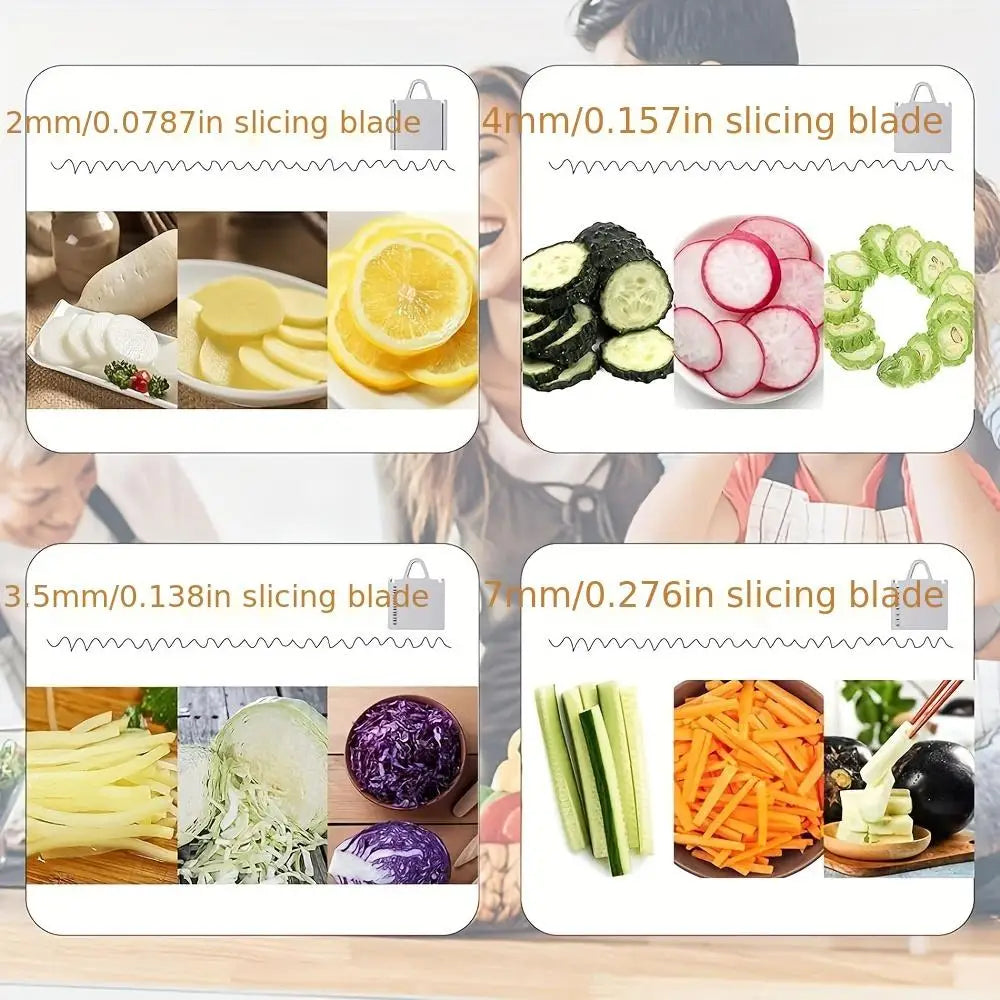 Mandoline Alimentaire Multifoncionnelle — 4 Lames Interchangeables 2, 3.5, 4, 7 mm Mandoline